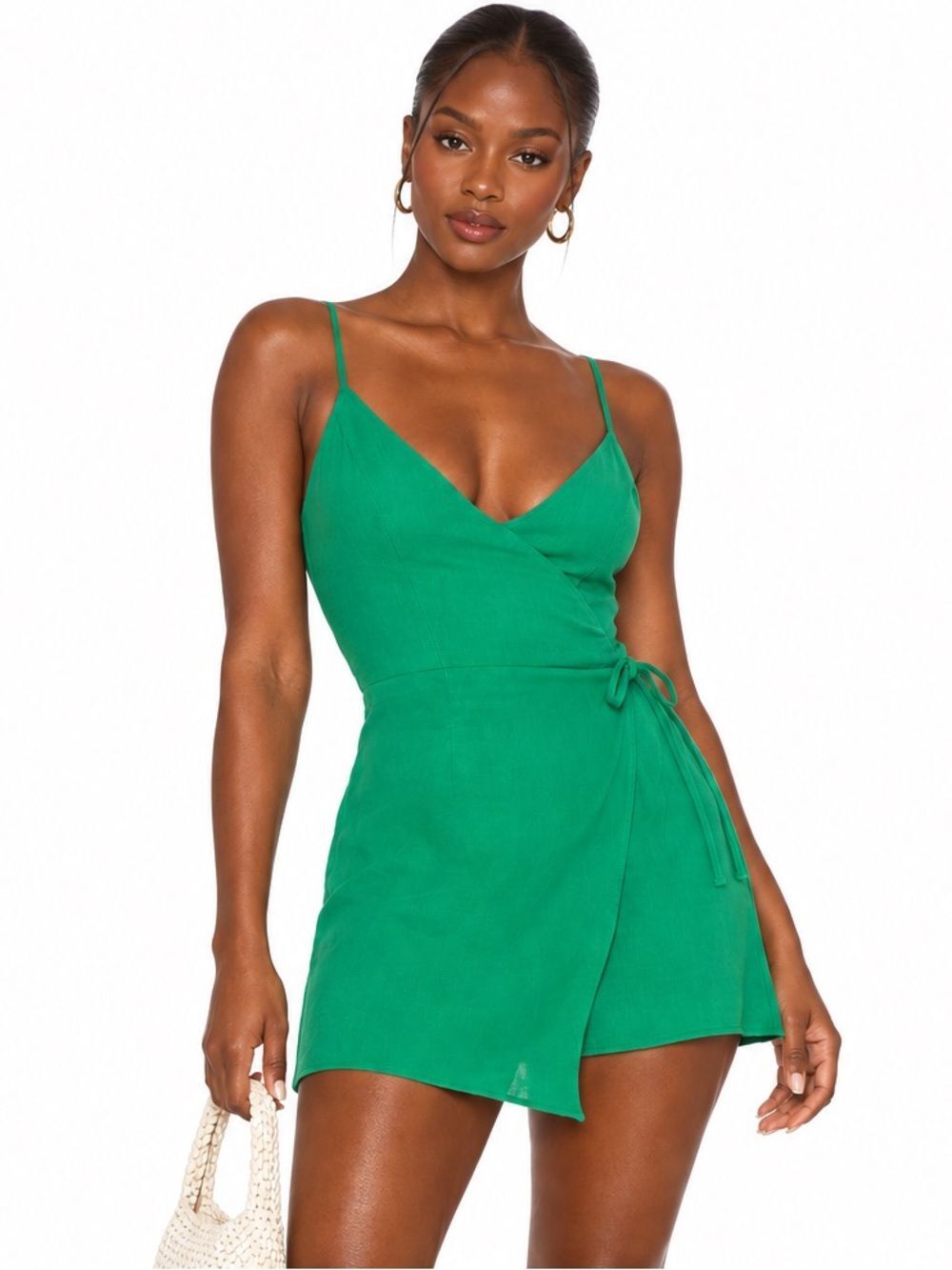 SUPERDOWN Emerald Green V-Neck Karen Wrap Romper Size L